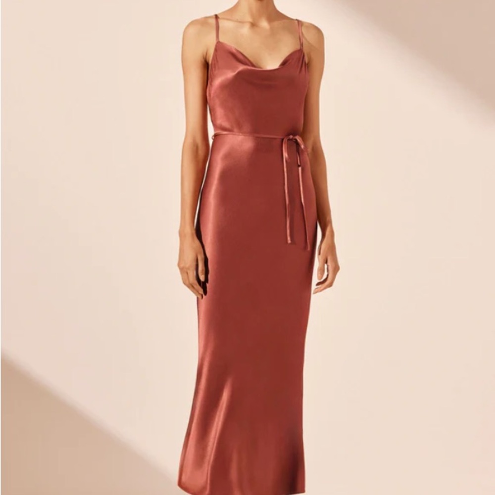 Shona Joy La Lune Bias Cowl Midi Dress, Size 2, Terracotta color
